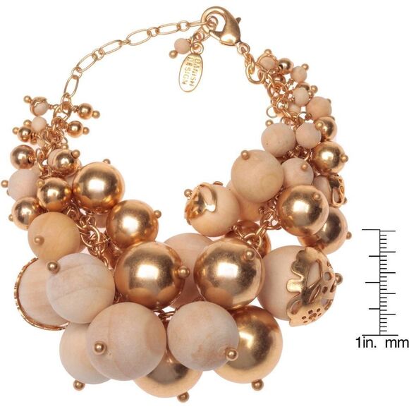 Pilgrim Skanderborg Goldtone and Cream Bead Bracelet - Picture 2 of 2